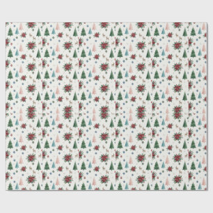 Eleganter Wasserfarben-Weihnachtsbaum und Poinsett Geschenkpapier