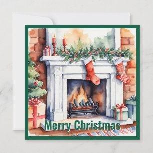 Eleganter Wasserfarben Weihnachtsfeuer außerhalb d Feiertagskarte