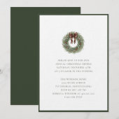 Eleganter Wasserfarben-Weihnachtskranz mit Karo-Sc Einladung (Vorne/Hinten)