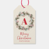Eleganter Wasserfarben-Weihnachtskranz-Monogramm Geschenkanhänger (Rückseite)