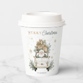 Eleganter Wasserfarben-Weihnachtsmann-Auto-Schnee- Pappbecher (Rückseite)
