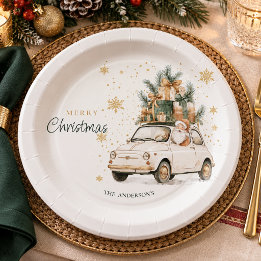 Eleganter Wasserfarben-Weihnachtsmann-Auto-Schnee- Pappteller