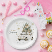 Eleganter Wasserfarben-Weihnachtsmann-Auto-Schnee- Pappteller (Party)