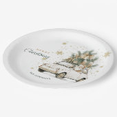 Eleganter Wasserfarben-Weihnachtsmann-Auto-Schnee- Pappteller (Schrägansicht)