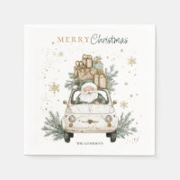 Eleganter Wasserfarben-Weihnachtsmann-Auto-Schnee-