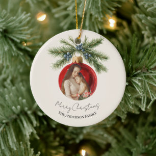 Eleganter Wasserfarben-Weihnachtsschmuck Familienf Keramik Ornament