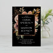 Eleganter Wasserfarbenfall Blütengold Schwarze Hoc Folieneinladung (Stehend vorne)