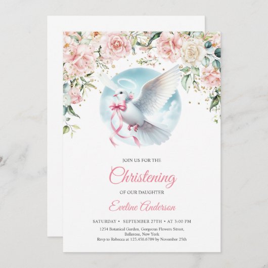 Eleganter Wasserfarbenfrost Blumenkranz niedliche Einladung (Vorne/Hinten)