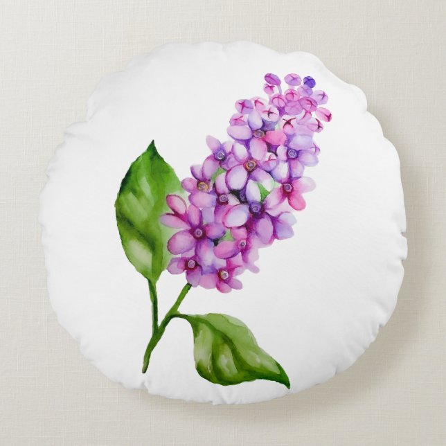Eleganter Wasserfarbenlila-Zweig Rundes Kissen (Vorderseite)