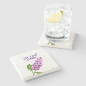 Eleganter Wasserfarbenlila-Zweig Steinuntersetzer (Seitenansicht)