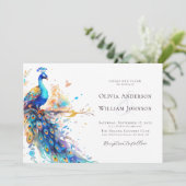 Eleganter Wasserfarbenpfau Einladung (Stehend Vorderseite)