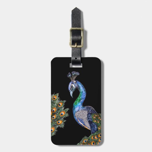 Eleganter Wasserfarbenpfau Gepäckanhänger (Vorderseite vertikal)