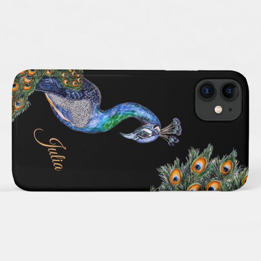 Eleganter Wasserfarbenpfau Personalisiert Case-Mate iPhone Hülle (Rückseite (Horizontal))