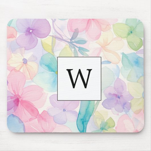 Eleganter Wasserspender Monogram-Blumen Mousepad (Vorne)