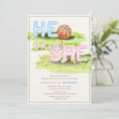 Eleganter Watercolor Basketball Bow He or She Einladung (Stehend Vorderseite)