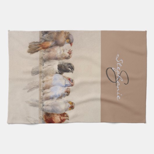Eleganter Watercolor Birds Mit Monogramm Individue Geschirrtuch (Horizontal)