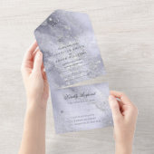Eleganter Watercolor Blue Silver Glitzer All In One Einladung (Abreißtisch)