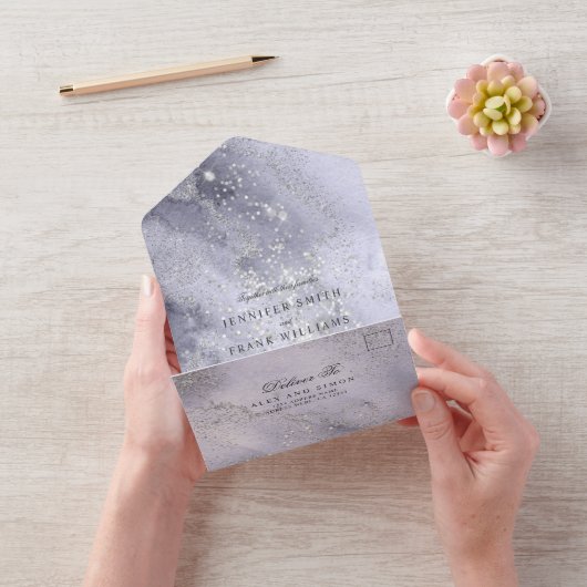 Eleganter Watercolor Blue Silver Glitzer All In One Einladung (Video)