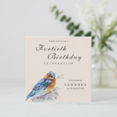 Eleganter Watercolor Bluebird Meilenstein Geburtst Einladung (Stehend Vorderseite)