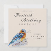 Eleganter Watercolor Bluebird Meilenstein Geburtst Einladung (Vorderseite)