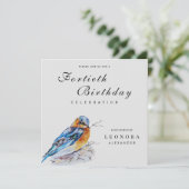 Eleganter Watercolor Bluebird Meilenstein Geburtst Einladung (Stehend Vorderseite)