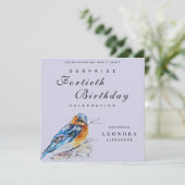 Eleganter Watercolor Bluebird Überraschung Geburts Einladung (Stehend Vorderseite)