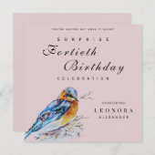 Eleganter Watercolor Bluebird Überraschung Geburts Einladung (Vorne/Hinten)