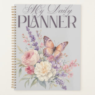 Eleganter Watercolor-Blumen- und Schmetterlings-Ta Planer