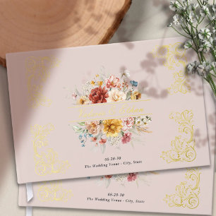 Eleganter Watercolor Blumengarten Hochzeit Gästebuch