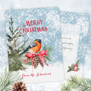 Eleganter Watercolor Bullfinch Winter Bird Feiertagskarte