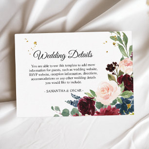 Eleganter Watercolor Burgundy Blush & Gold Tropfen Begleitkarte