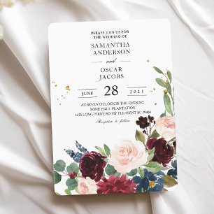 Eleganter Watercolor Burgundy Blush & Gold Tropfen Einladung