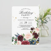 Eleganter Watercolor Burgundy Blush & Gold Tropfen Einladung (Stehend Vorderseite)
