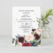 Eleganter Watercolor Burgundy Blush & Gold Tropfen Einladung (Stehend Vorderseite)