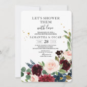 Eleganter Watercolor Burgundy Blush & Gold Tropfen Einladung (Vorderseite)