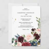 Eleganter Watercolor Burgundy Blush & Gold Tropfen Einladung (Vorderseite)