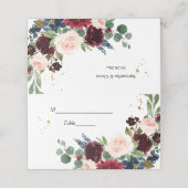 Eleganter Watercolor Burgundy Blush & Gold Tropfen Platzkarte (Außenseite Aufgefaltet)