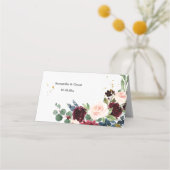 Eleganter Watercolor Burgundy Blush & Gold Tropfen Platzkarte (Rückseite)