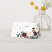 Eleganter Watercolor Burgundy Blush & Gold Tropfen Platzkarte (Vorderseite)