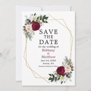 Eleganter Watercolor Burgundy Weißer Georahmen für Save The Date