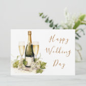 Eleganter Watercolor Champagne Happy Wedding Day Karte (Stehend Vorderseite)