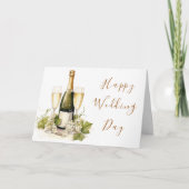 Eleganter Watercolor Champagne Happy Wedding Day Karte (Vorderseite)