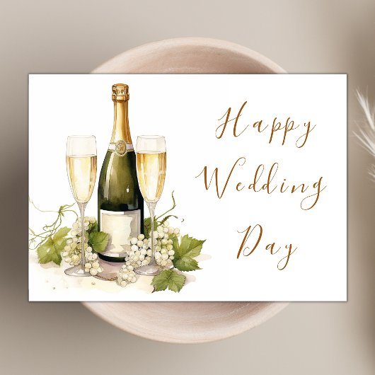 Eleganter Watercolor Champagne Happy Wedding Day Karte