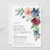 Eleganter Watercolor Floral Doppelgeburt Einladung (Vorderseite)