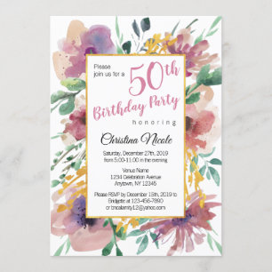 Eleganter Watercolor Floral Geburtstag Einladung
