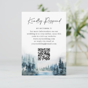 Eleganter Watercolor Forest Wedding QR-Code RSVP Karte