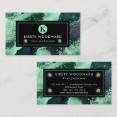 Eleganter Watercolor Green Glitzer Agate Visitenkarte (Vorne/Hinten)