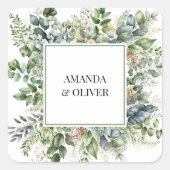 Eleganter Watercolor Greenerity Wedding Umschlag A Quadratischer Aufkleber (Vorderseite)