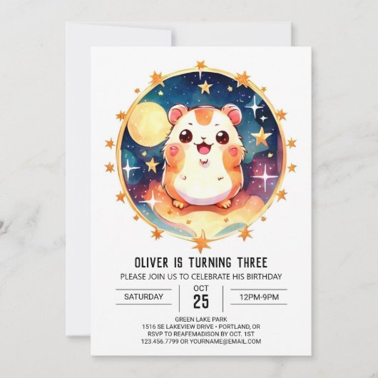 Eleganter Watercolor Hamster Geburtstag Einladung (Vorderseite)