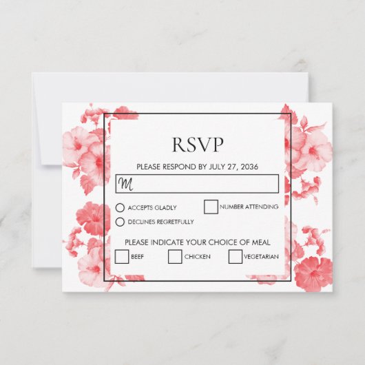 Eleganter Watercolor Hibisken Hochzeit-RSVP-Karten RSVP Karte (Vorderseite)